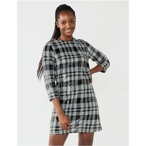 Draper James Rsvp Silver Black Plaid Sequin Sheath Cocktail Dress // 4